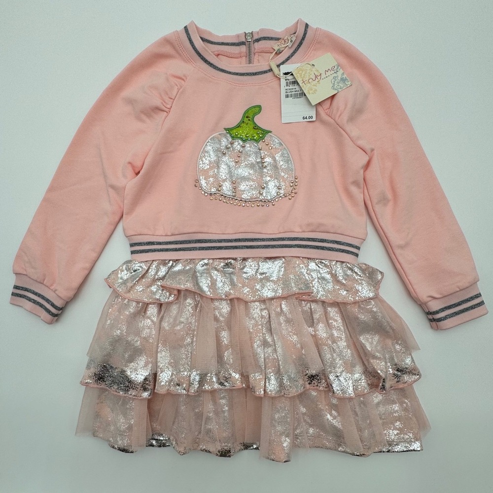 NWT‎ Truly Me Dress Pumpkin Foil Ruffle Tiered Tutu Girls 5 Blush Thanksgiving